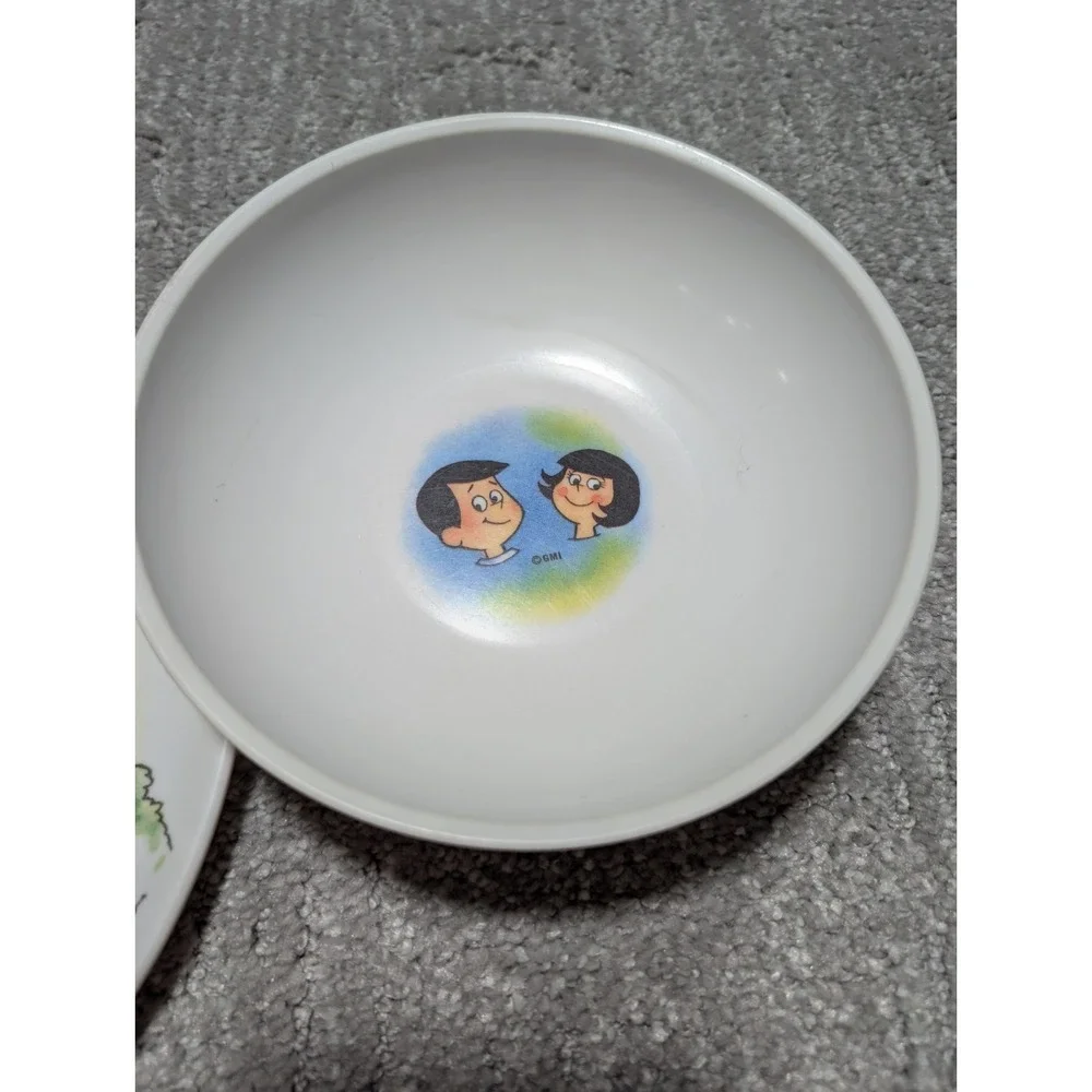 Vintage 1960s Bullwinkle and cheerios boy eating set Plate‎ And Bowl